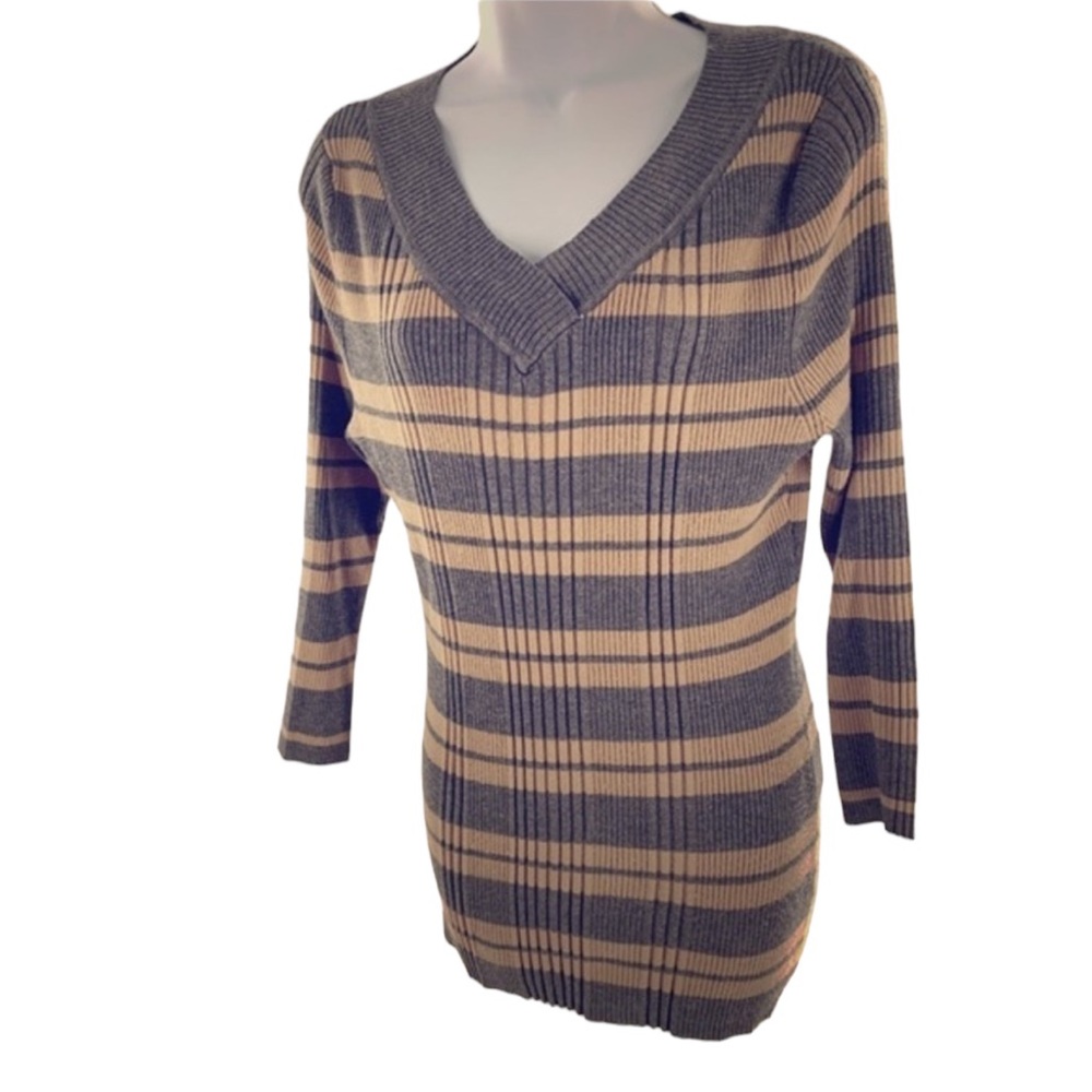 United States Sweaters V-Neck Gray and Tan Size L